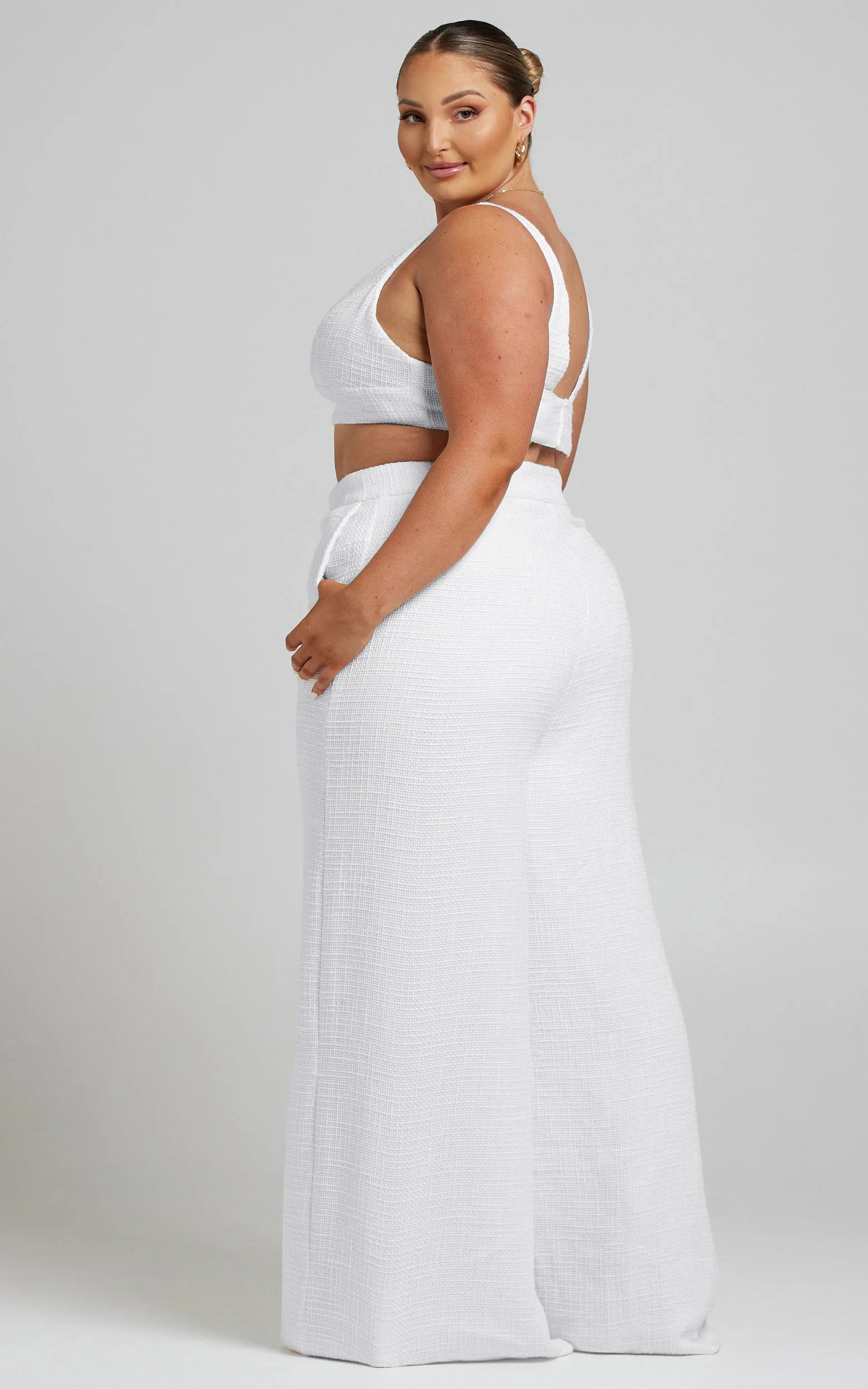 Adelaide Two Piece Set - Crop Top and Wide Leg Pants Set in White - Image 5