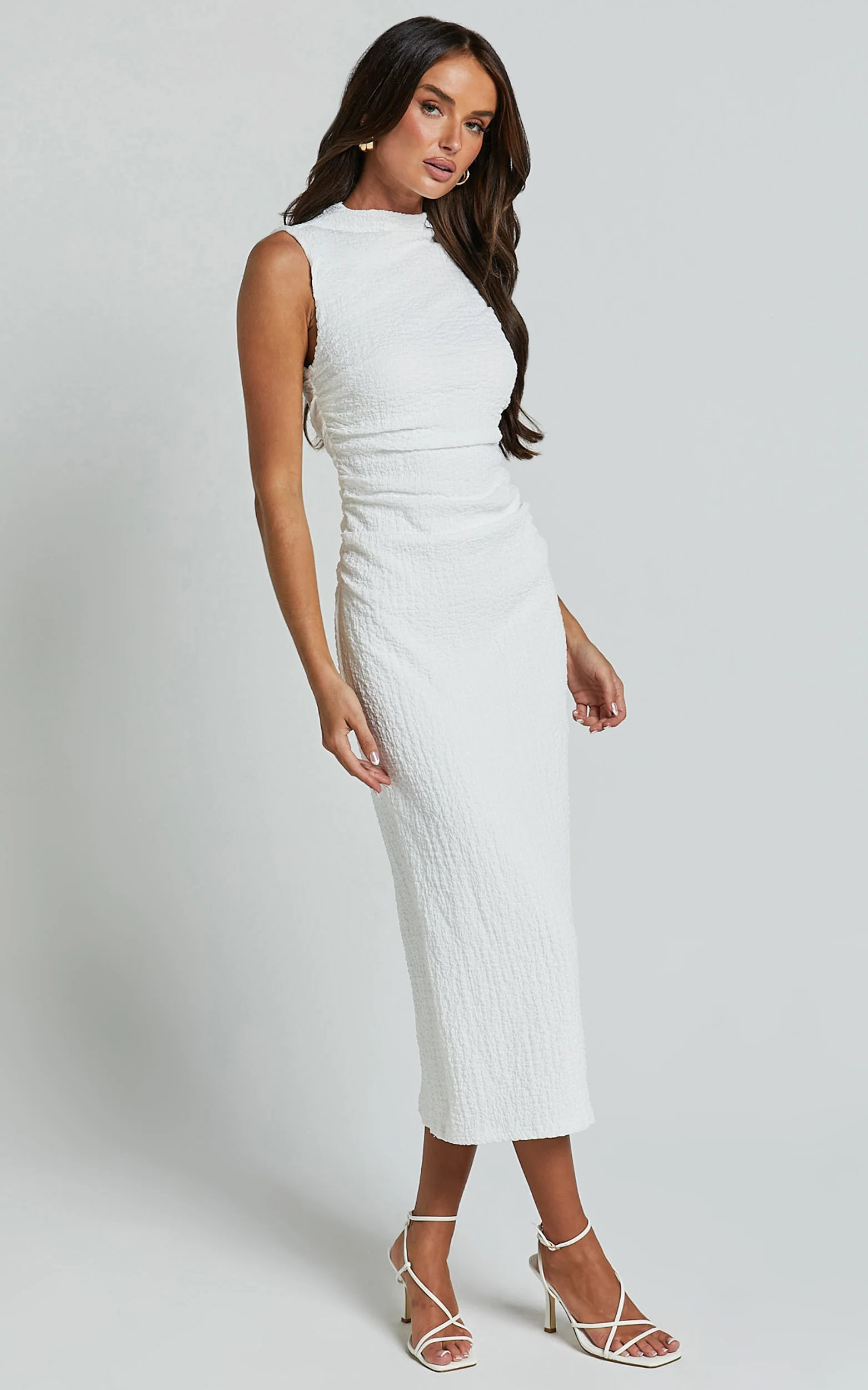 Aleks Midi Dress - High Neck Bodycon Dress in Off White - Image 5