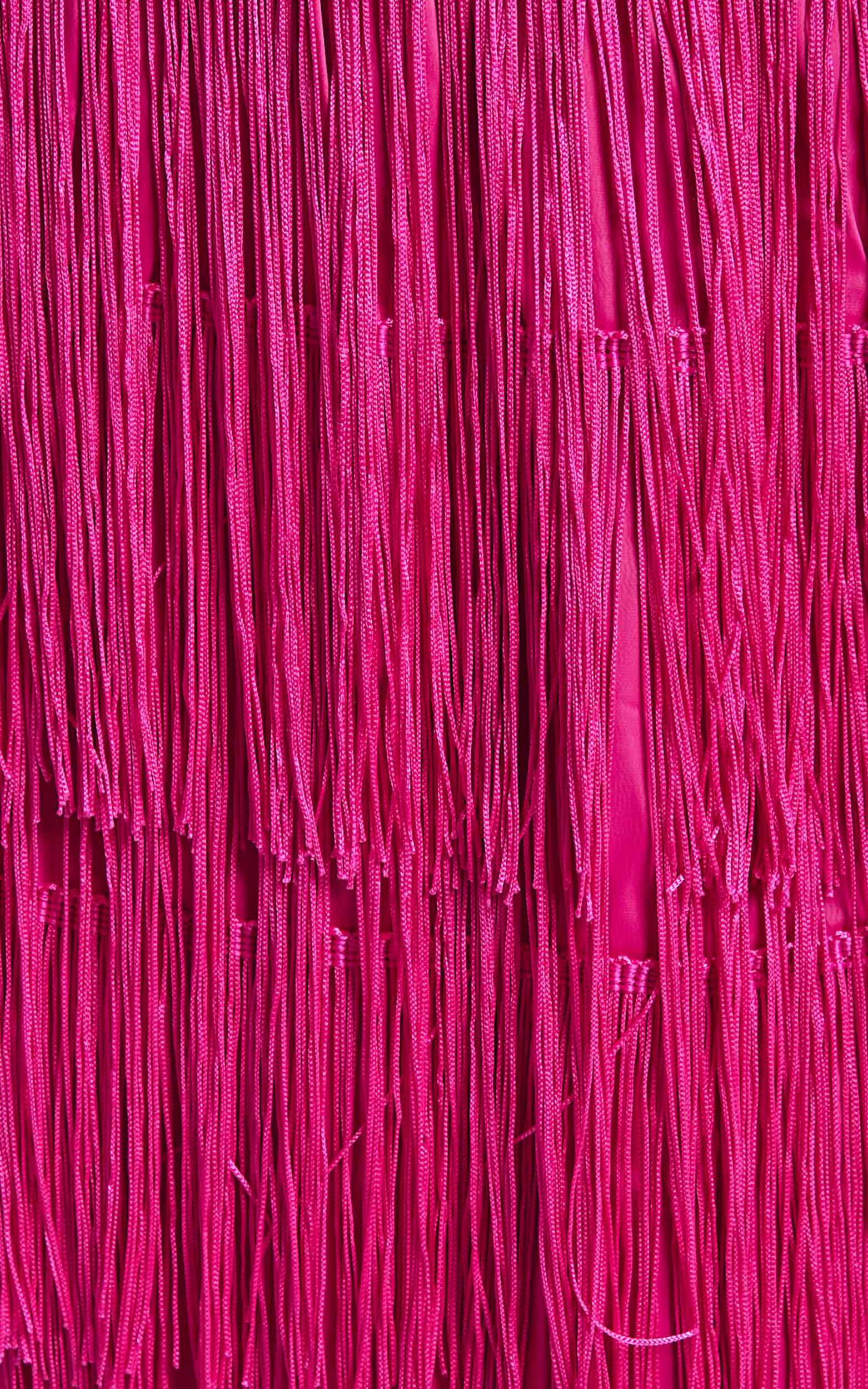 Amalee Two Piece Set - Fringe Strapless Crop Top and Midi Skirt Set in Pink - Image 8
