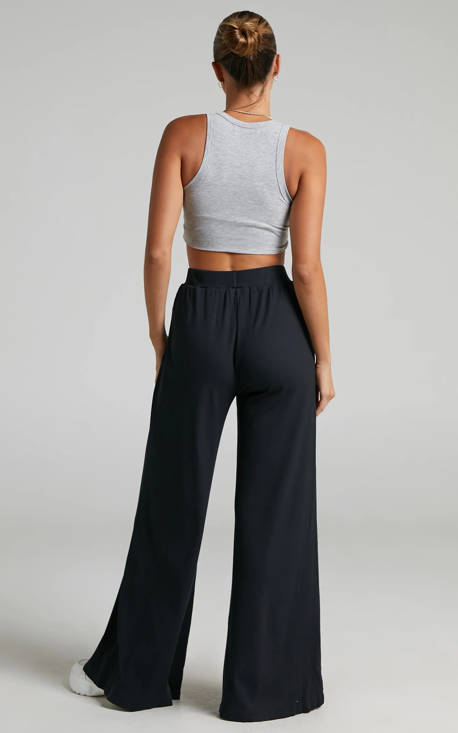 Amalthea Pants - High Waisted Jersey Rib Wide Leg Pants in Black - Image 5