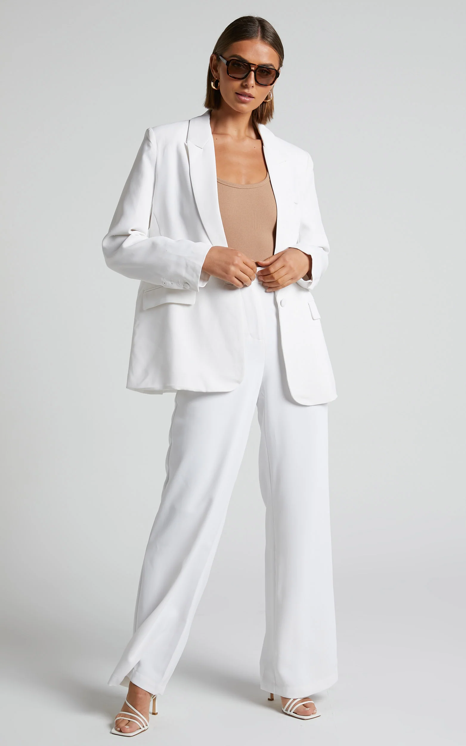 Bonnie Pants - High Waisted Tailored Wide Leg Pants in White - Image 3