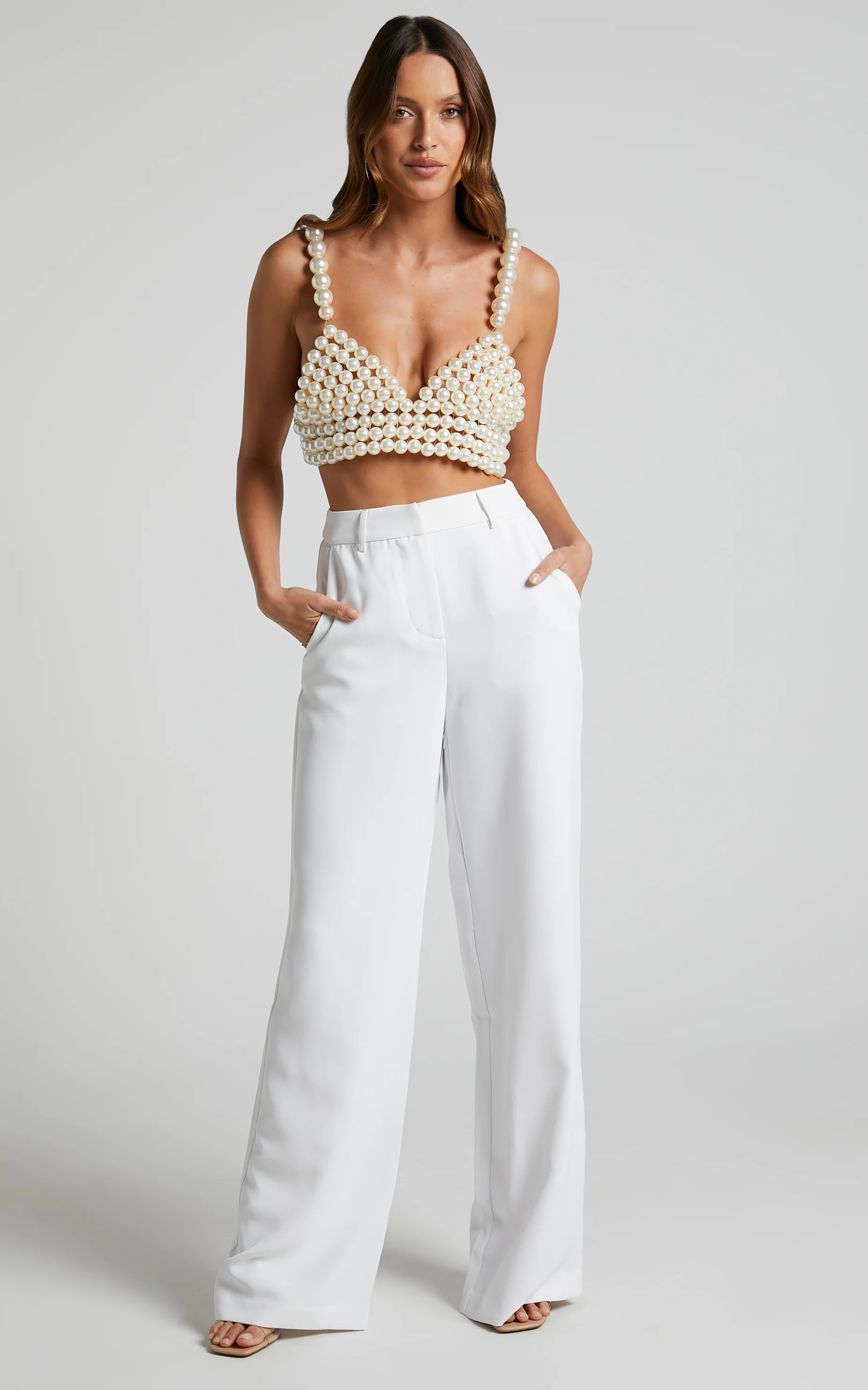 Bonnie Pants - High Waisted Tailored Wide Leg Pants in White - Image 7