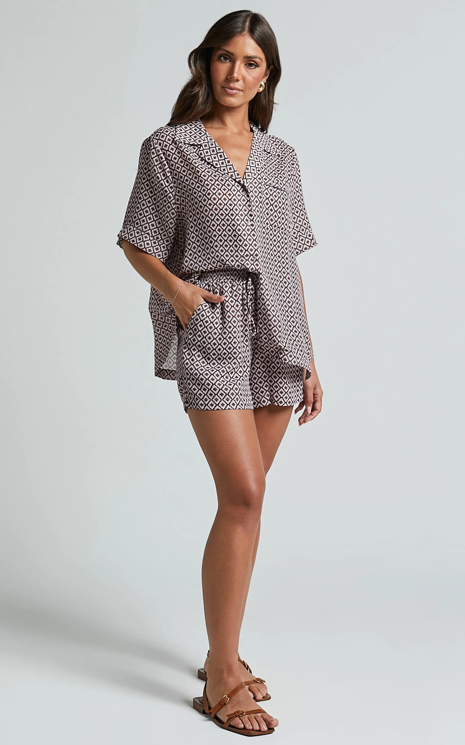 Brunita Shorts - High Waisted Tie Shorts in Moroccan Geo print - Image 4