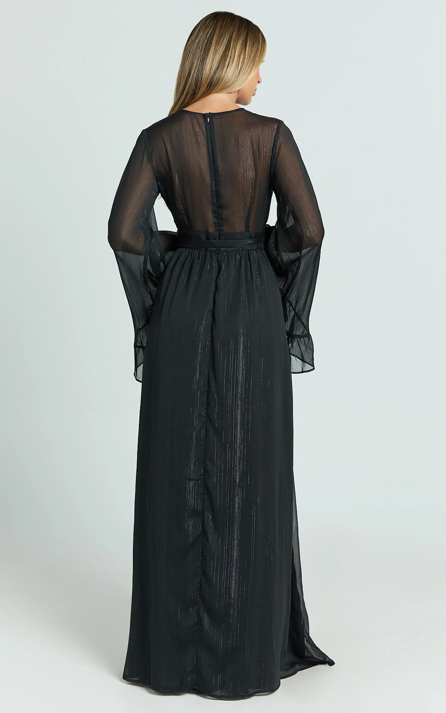 Dangerous Woman Maxi Dress - Plunge Thigh Split Dress in Black - Image 7