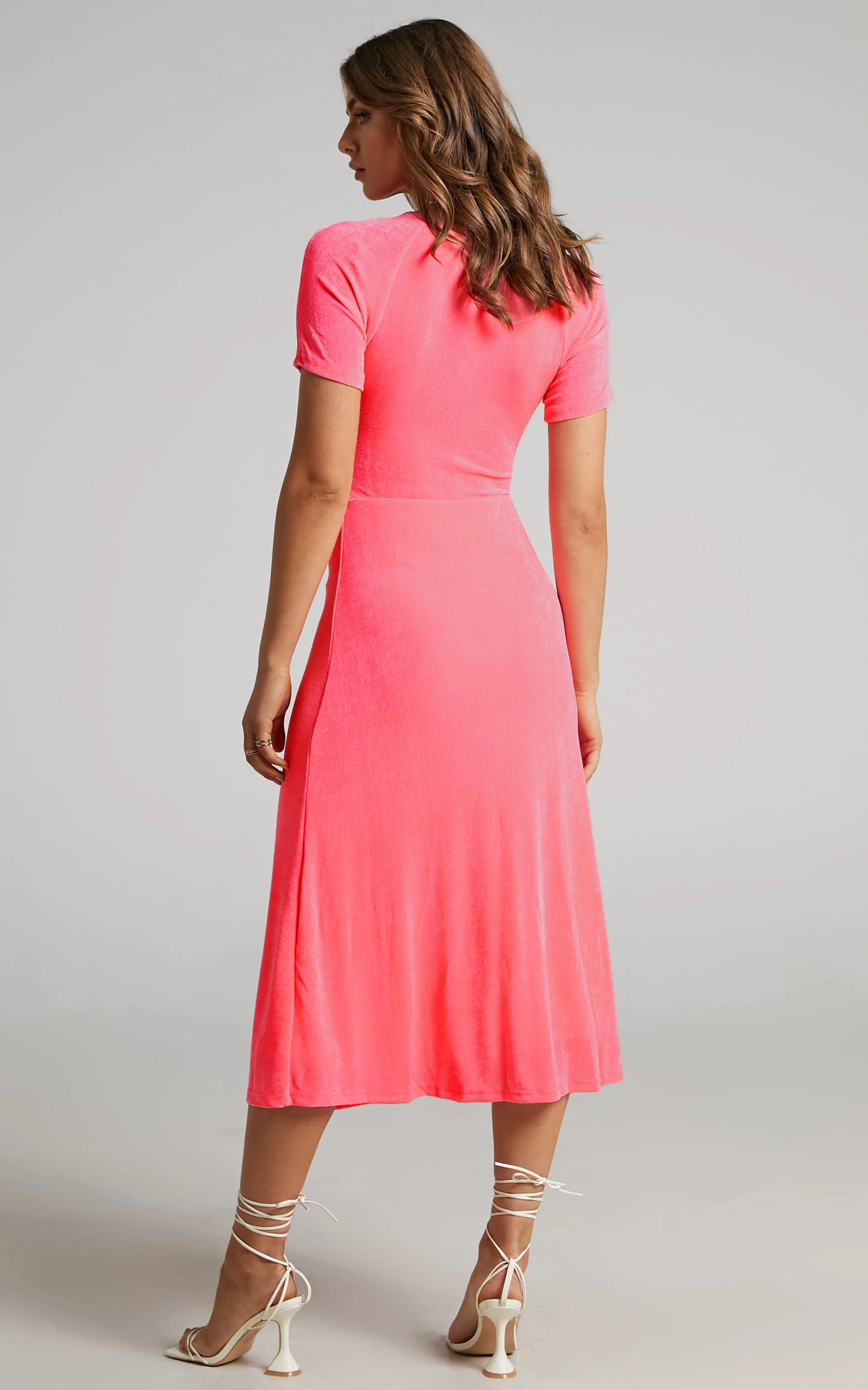 Lyanna Midi Dress - Cut Out Dress in Neon Pink - Image 5