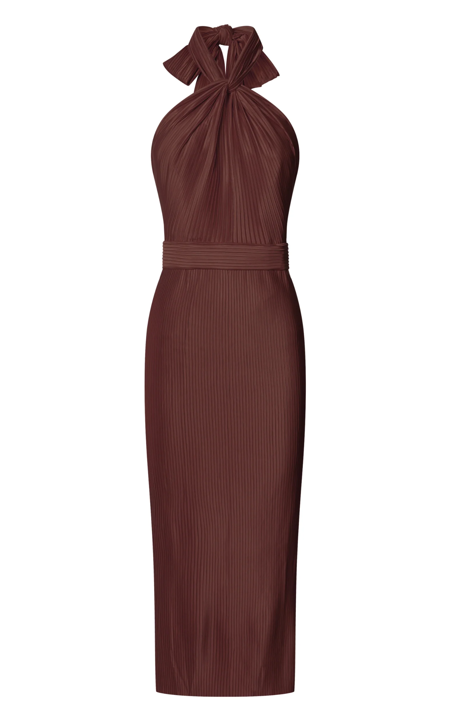 Marlette Midi Dress - Pleated Open Back Halter Dress in Chocolate - Image 10