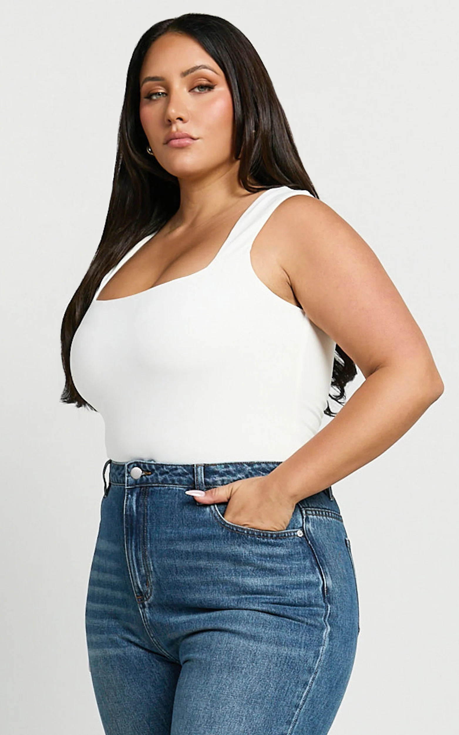 Ophelia Top - Square Neck Jersey Top in Off White - Image 11