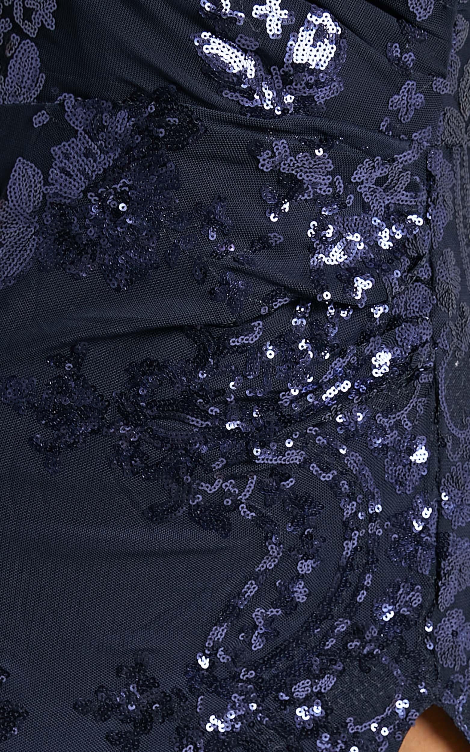 Out Till Dawn Maxi Dress - Thigh Split Dress in Navy Sequin - Image 7