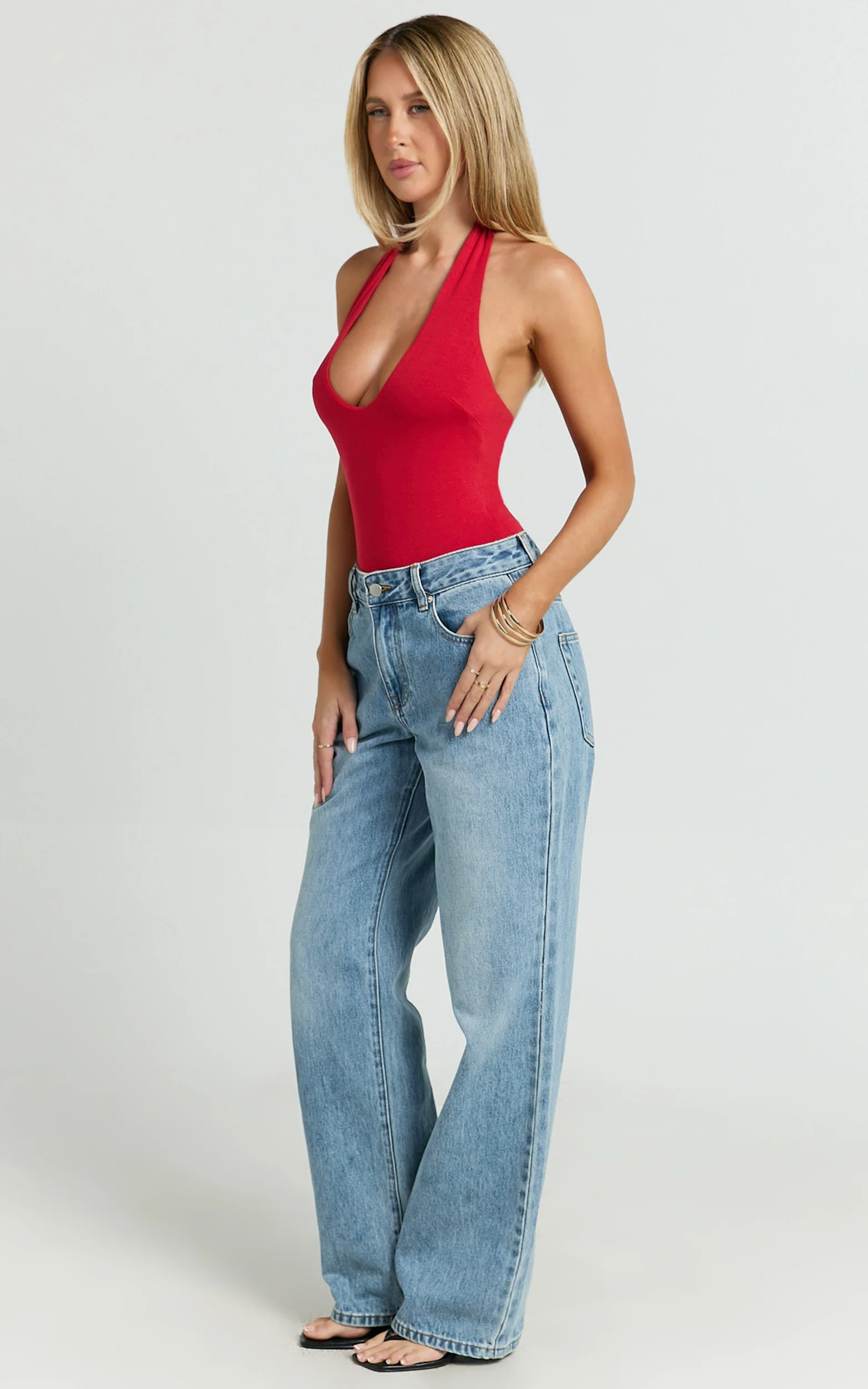 Suzanna Bodysuit - V Neck Halter Bodysuit in Red - Image 6